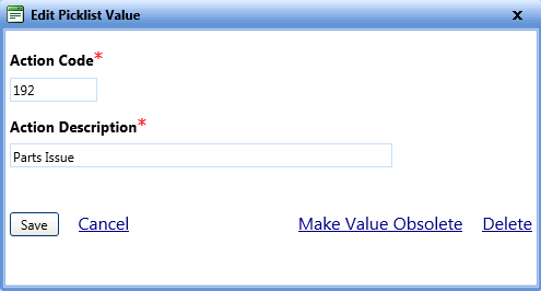 Edit picklist value - Repair Action